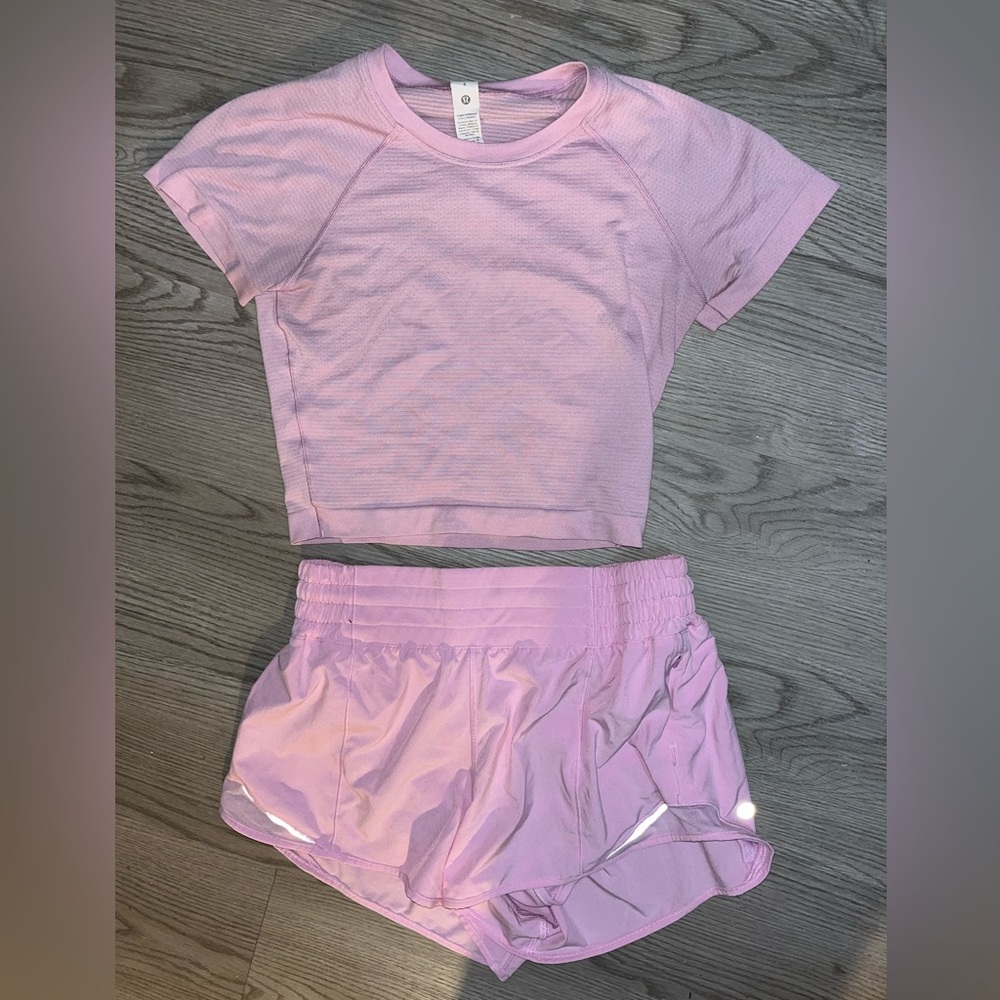 Lululemon hotty hot shorts swiftly tech top set vita pink